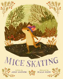 An illustrated mouse with a winter hat on is happily ice skating in a wintry scene