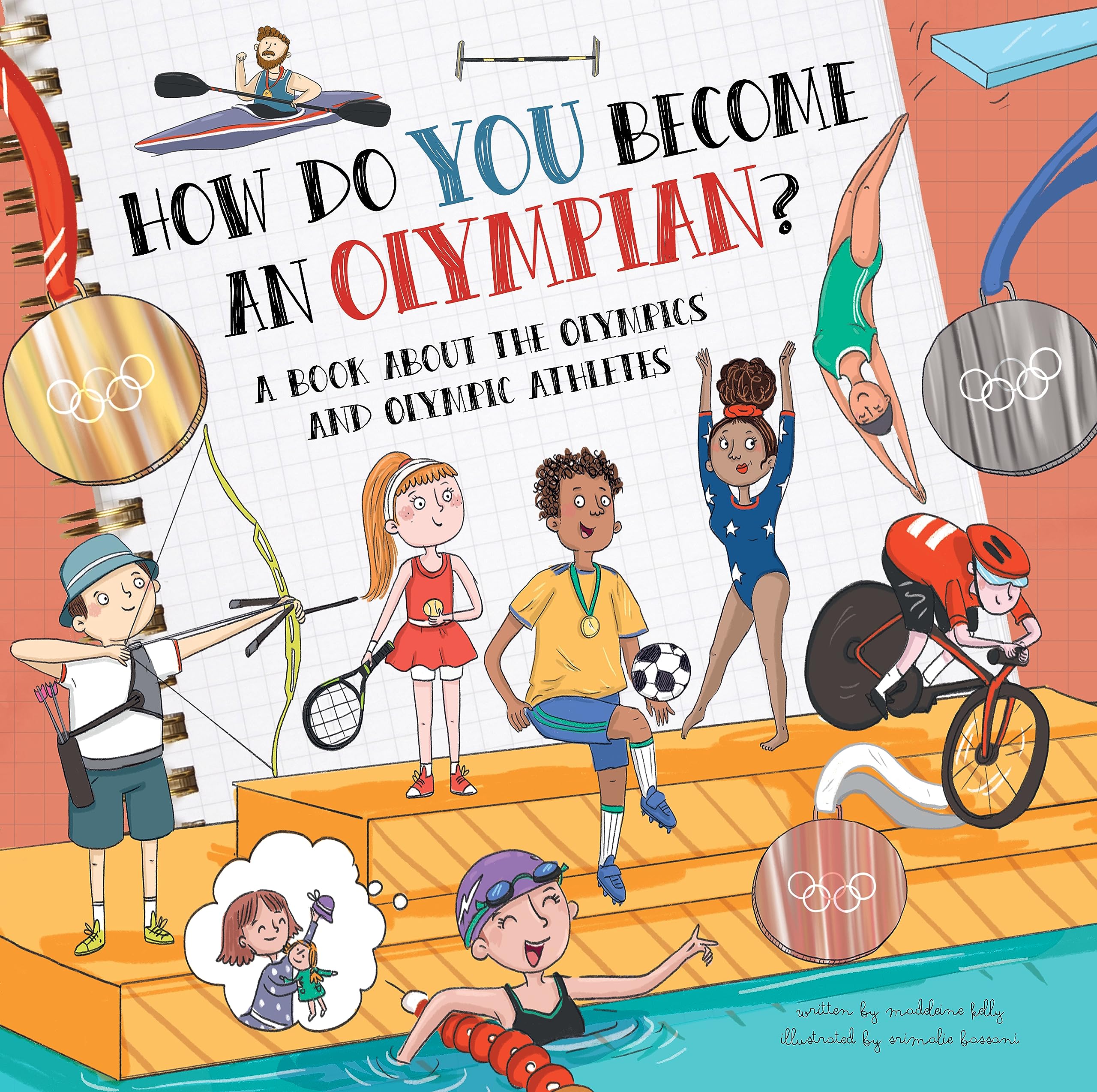 title and author with illustrations of various people doing olympic sports