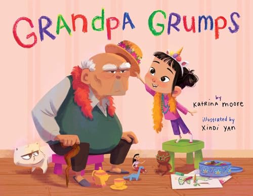 title and author and illustration of a girl trying to play with her grandpa