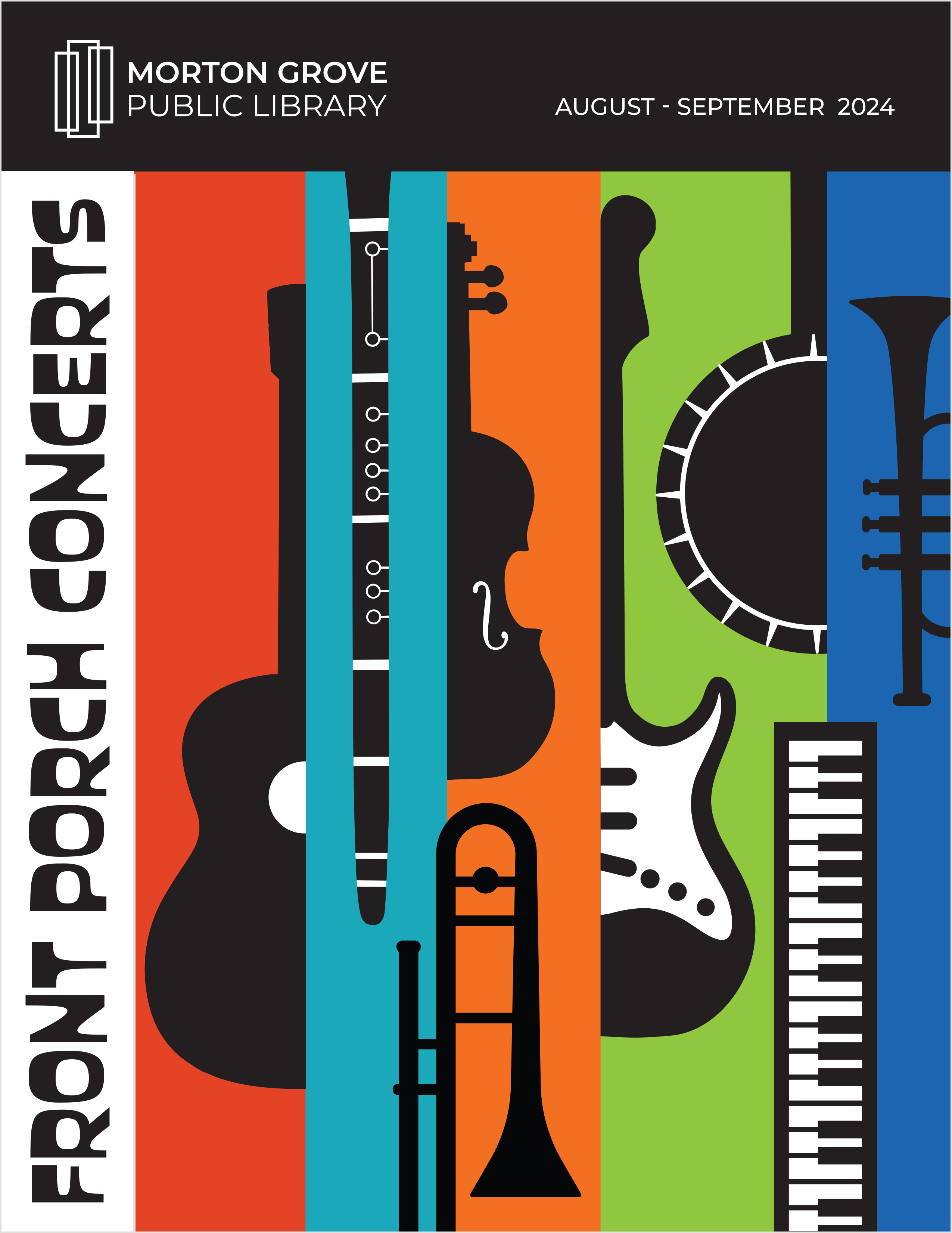 cover of the august september newsletter features different instruments in color blocks