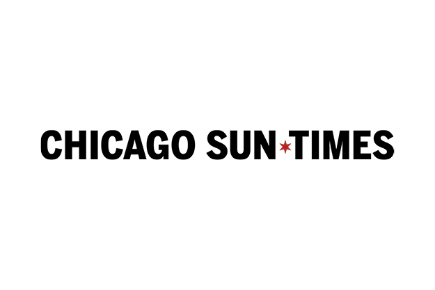 words chicago suntimes in bold black letters with a red star between sun and times