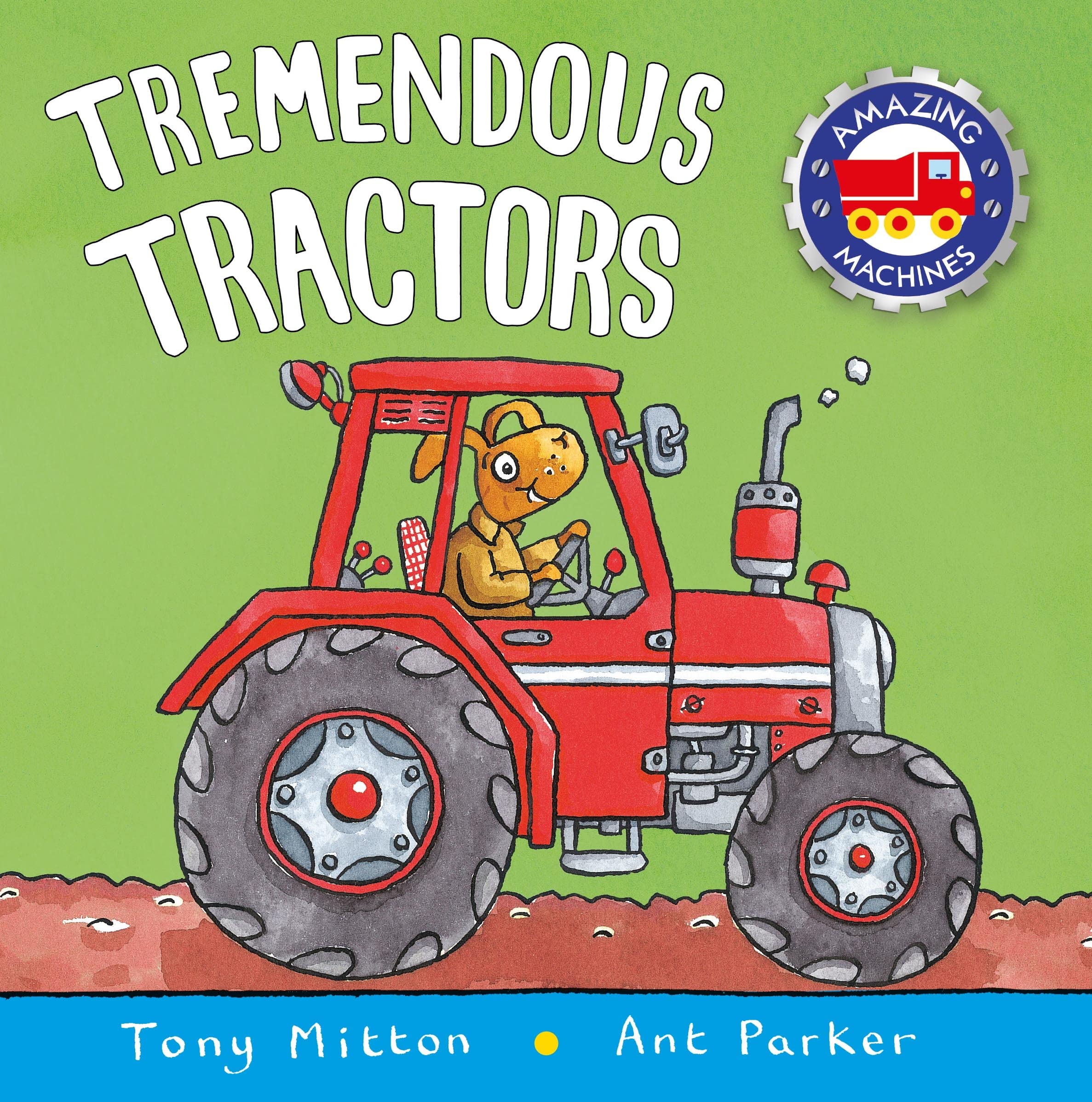 cover with title and author and illustration of a tractor