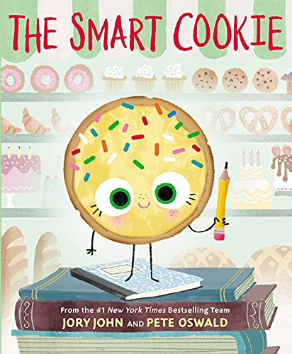 cover with title and author and illustration of a cookie with a face and holding a pencil