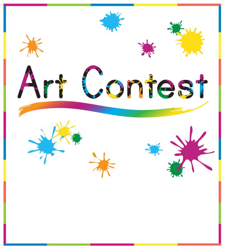 paint splatters in many colors with a colorful box outline and the words art contest